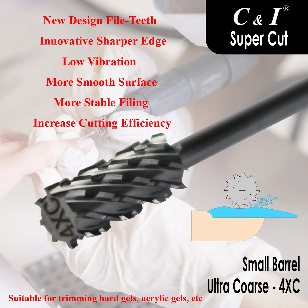 C&I Nail Drill Bit Efile Super Cut Series Small Barrel Professional E-File for Electric Nail Drill Machine Professional Remove Super Hard Nail Gels Recommend to Senior Nail Techs