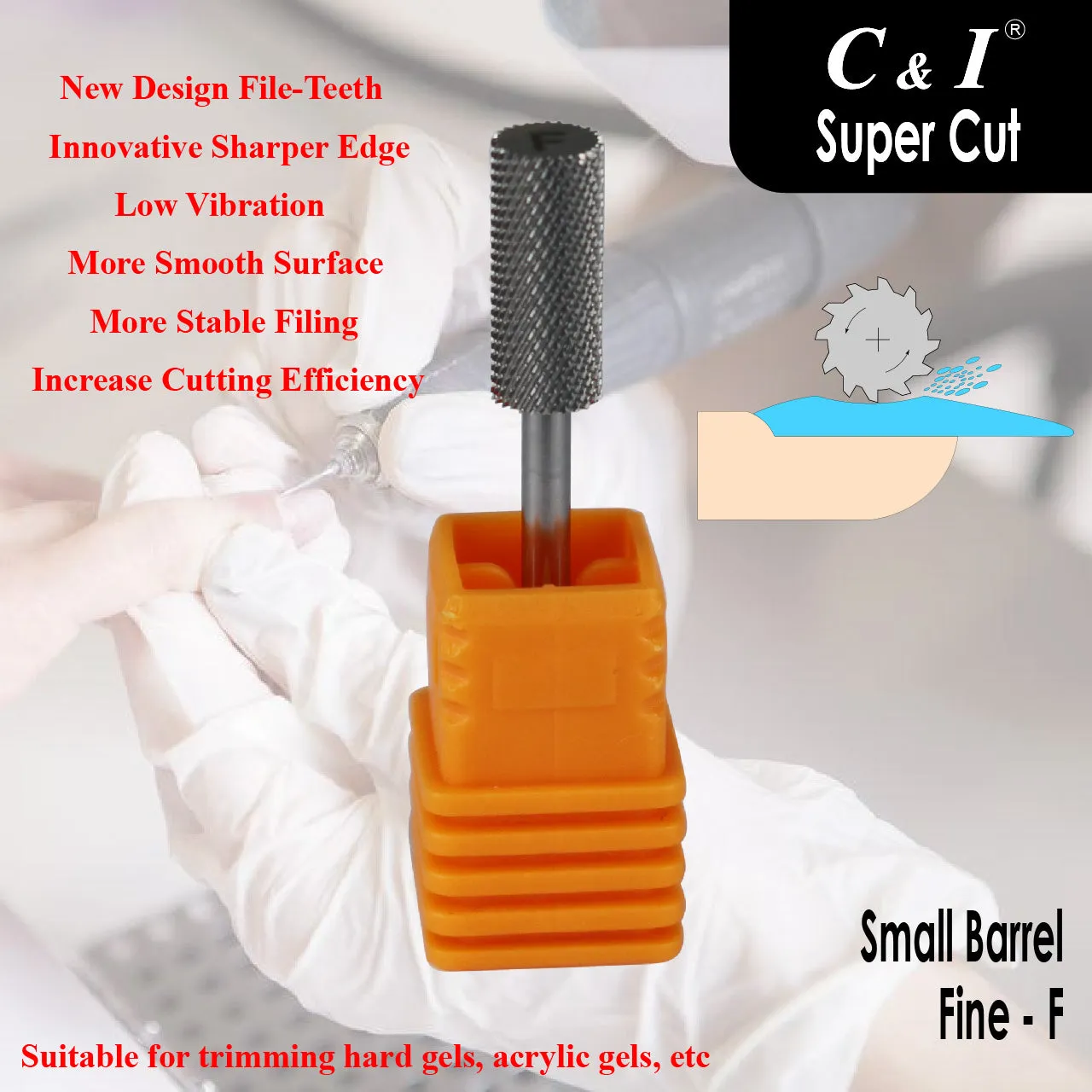 C&I Nail Drill Bit Efile Super Cut Series Small Barrel Professional E-File for Electric Nail Drill Machine Professional Remove Super Hard Nail Gels Recommend to Senior Nail Techs