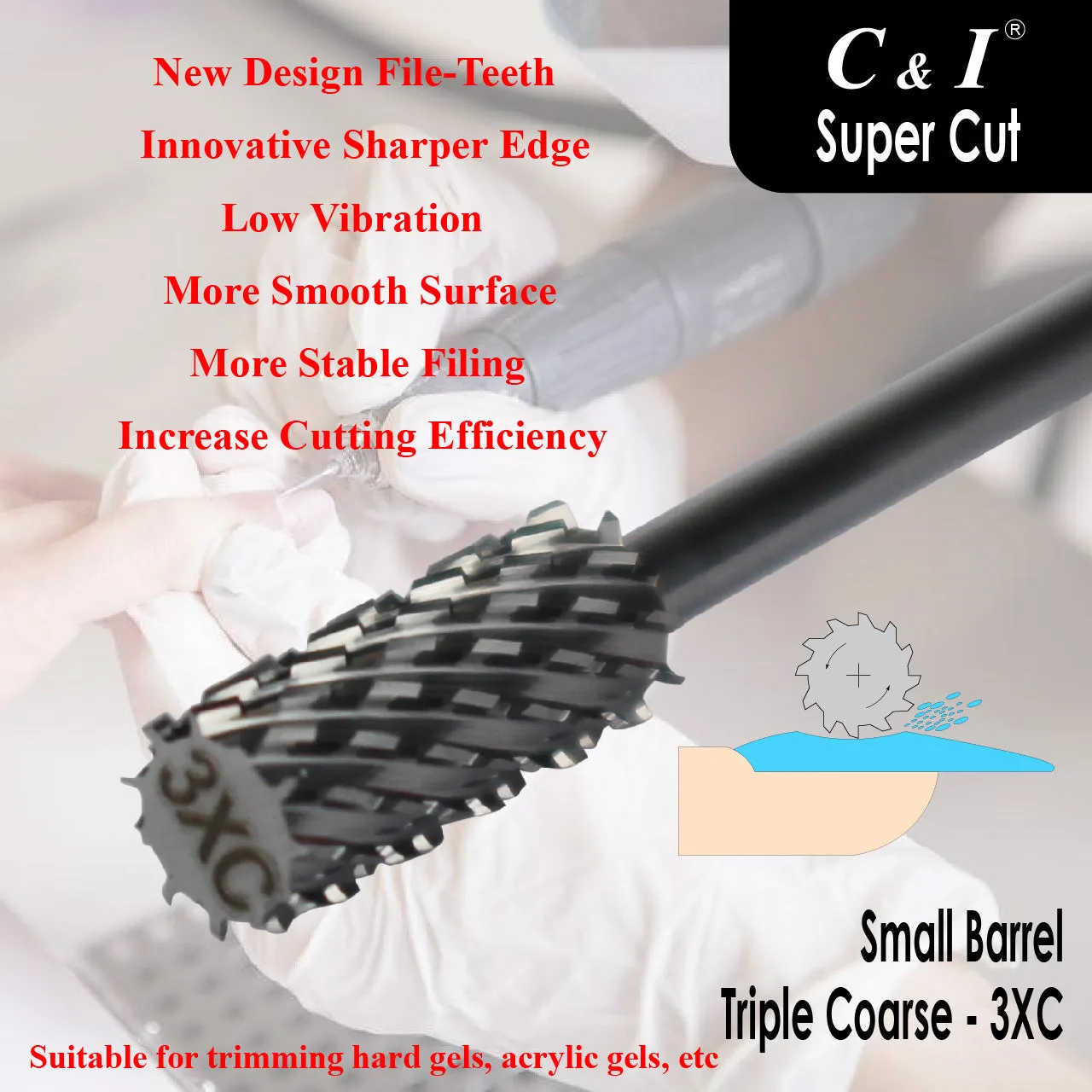 C&I Nail Drill Bit Efile Super Cut Series Small Barrel Professional E-File for Electric Nail Drill Machine Professional Remove Super Hard Nail Gels Recommend to Senior Nail Techs