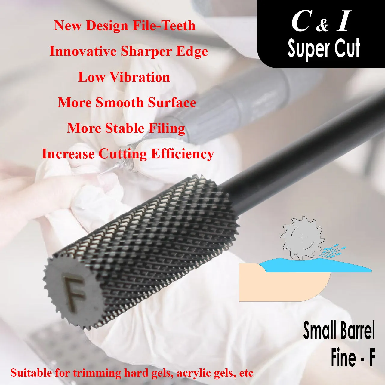 C&I Nail Drill Bit Efile Super Cut Series Small Barrel Professional E-File for Electric Nail Drill Machine Professional Remove Super Hard Nail Gels Recommend to Senior Nail Techs