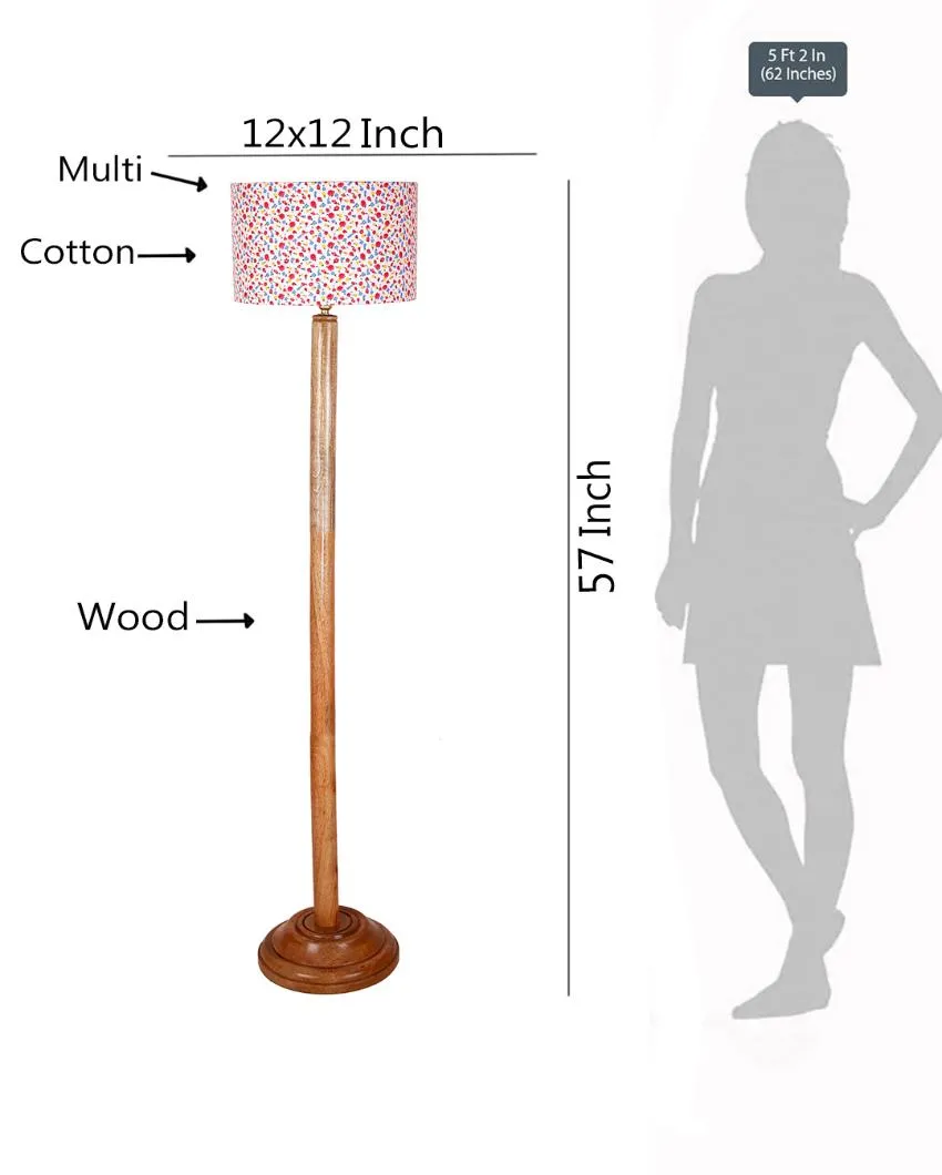 Chic Cotton Drum Shade Floor Lamp with Wooden Base | 12 x 57 Inches