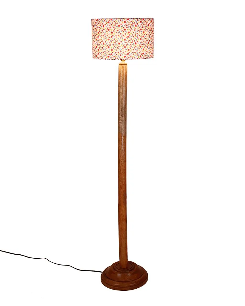 Chic Cotton Drum Shade Floor Lamp with Wooden Base | 12 x 57 Inches