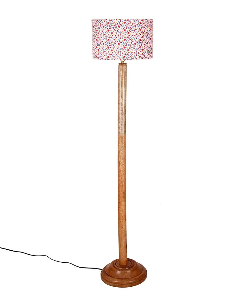 Chic Cotton Drum Shade Floor Lamp with Wooden Base | 12 x 57 Inches