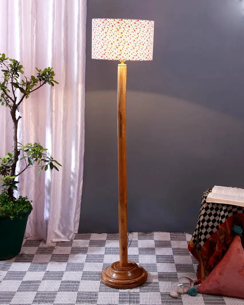 Chic Cotton Drum Shade Floor Lamp with Wooden Base | 12 x 57 Inches