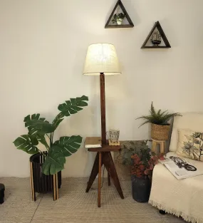 Claude Wooden Floor Lamp with Brown Base and Jute Fabric Lampshade