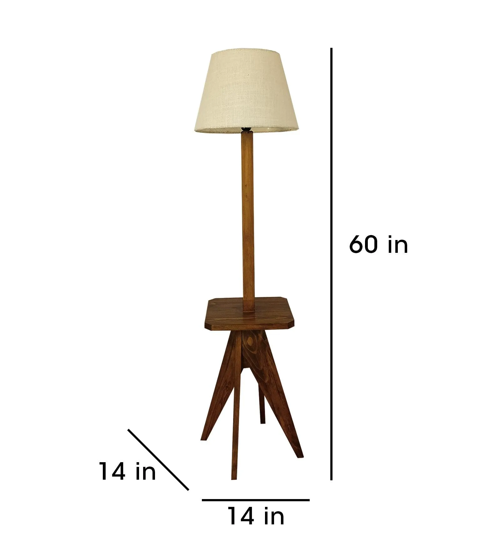 Claude Wooden Floor Lamp with Brown Base and Jute Fabric Lampshade