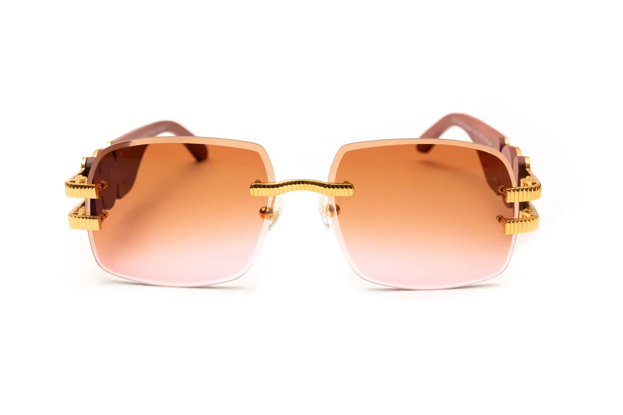 COLLECTOR 24KT Gold & Brown Wood Sunglasses, Double Gradient Brown/Pink Lenses