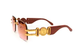 COLLECTOR 24KT Gold & Brown Wood Sunglasses, Double Gradient Brown/Pink Lenses