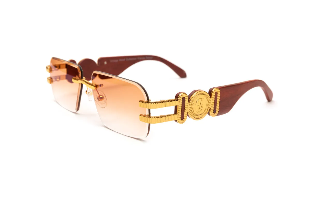 COLLECTOR 24KT Gold & Brown Wood Sunglasses, Gradient Brown Lenses