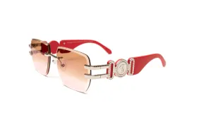 COLLECTOR Silver & Red Wood Sunglasses, Gradient Brown Lenses