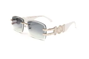 COLLECTOR Silver & White Wood Drill Mount Sunglasses, Double Gradient Grey/Green Lenses