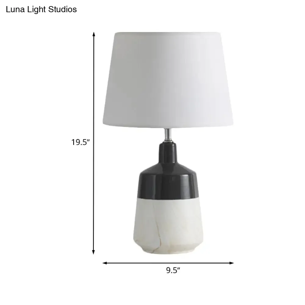 Contemporary 1-Head Bedside Night Lamp in White with Ceramic Base: Fabric Drum Table Lighting