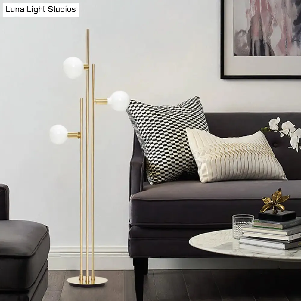 Contemporary 3-Head Gold Metallic Tree Floor Reading Lamp for Living Room Lighting