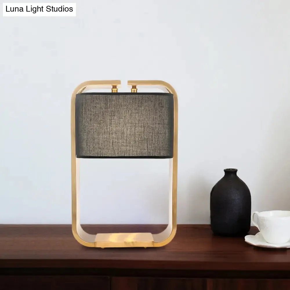 Contemporary Black Rectangle Night Table Lamp with Gold Metal Frame