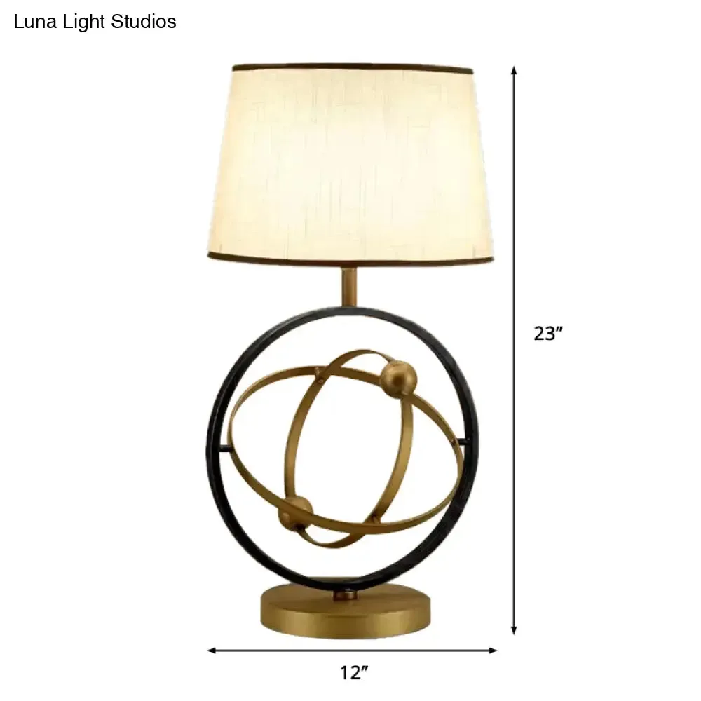 Contemporary Bronze Fabric Table Lamp - 1-Light Bedroom Night Light with Round Metal Base