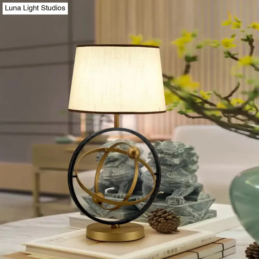 Contemporary Bronze Fabric Table Lamp - 1-Light Bedroom Night Light with Round Metal Base