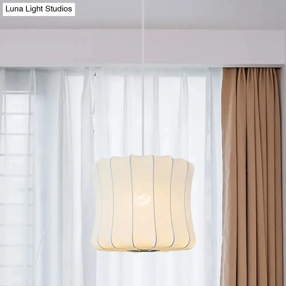 Contemporary Fabric Shade Pendant Light with White Lantern Design