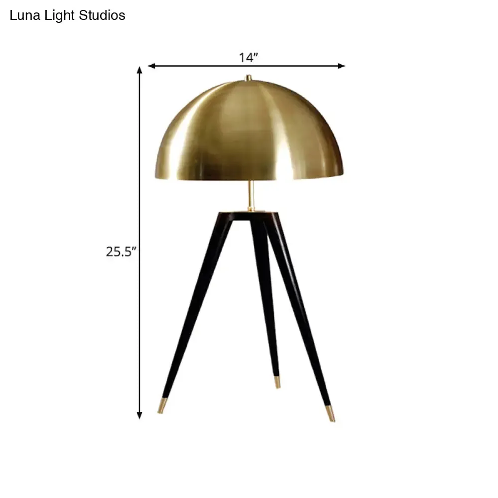 Contemporary Gold Finish Dome Table Lamp with Tripod - 1 Light Metallic Table Light for Living Room