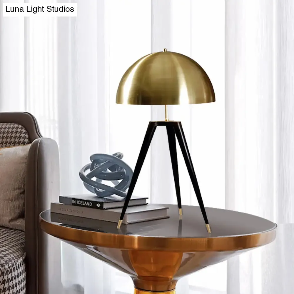 Contemporary Gold Finish Dome Table Lamp with Tripod - 1 Light Metallic Table Light for Living Room