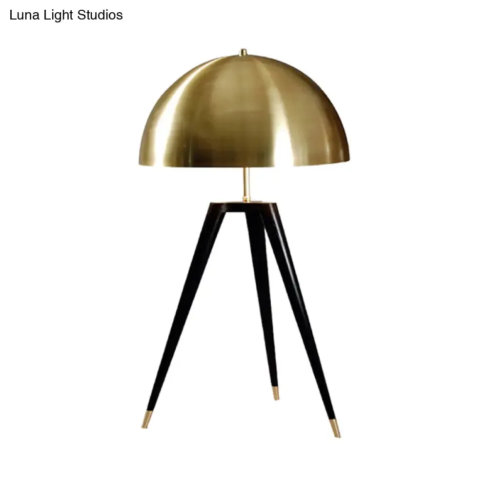 Contemporary Gold Finish Dome Table Lamp with Tripod - 1 Light Metallic Table Light for Living Room