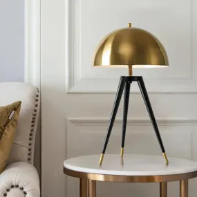 Contemporary Gold Finish Dome Table Lamp with Tripod - 1 Light Metallic Table Light for Living Room