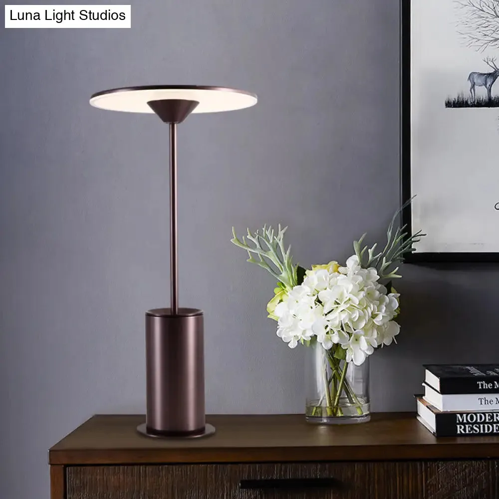 Contemporary LED Metal Table Lamp - Brown Reading Light for Study