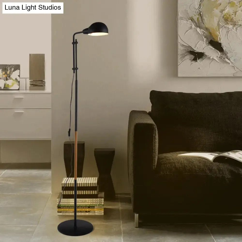 Contemporary Metallic Semi-Globe Floor Lamp – Single Bulb, Black/White Stand – Ideal for Living Room