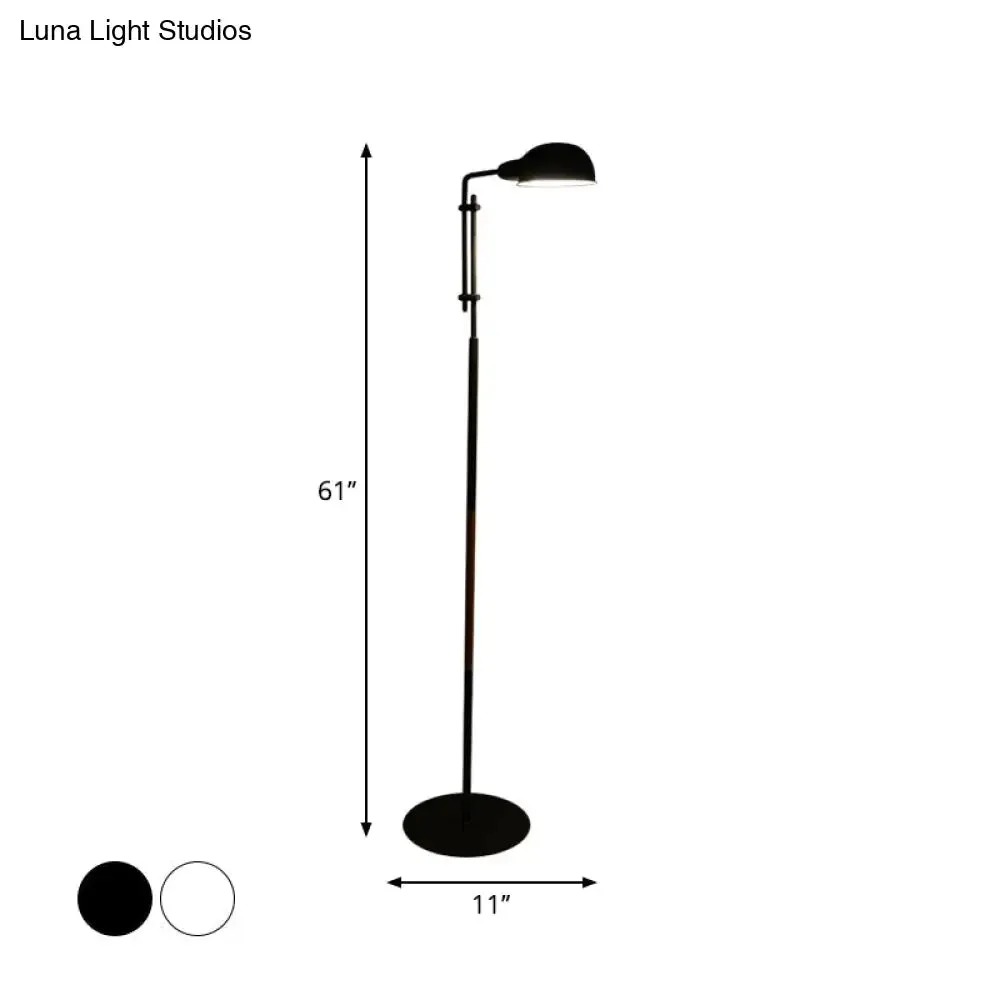 Contemporary Metallic Semi-Globe Floor Lamp – Single Bulb, Black/White Stand – Ideal for Living Room