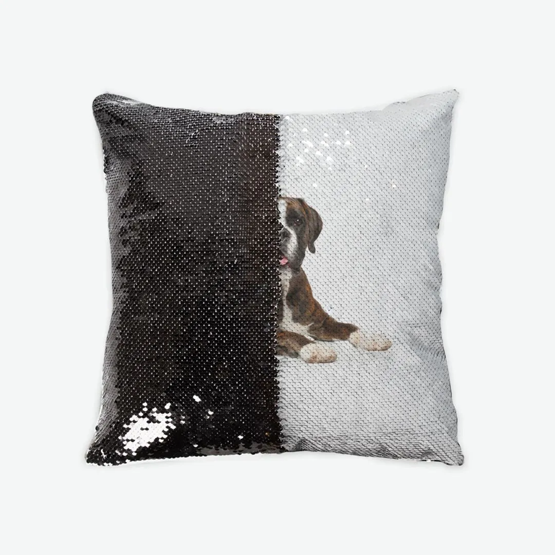 Custom Pet Portrait Sequin Reversible Pillow Case, Choice of Color, Dorm Gift, Pet Lover Gift