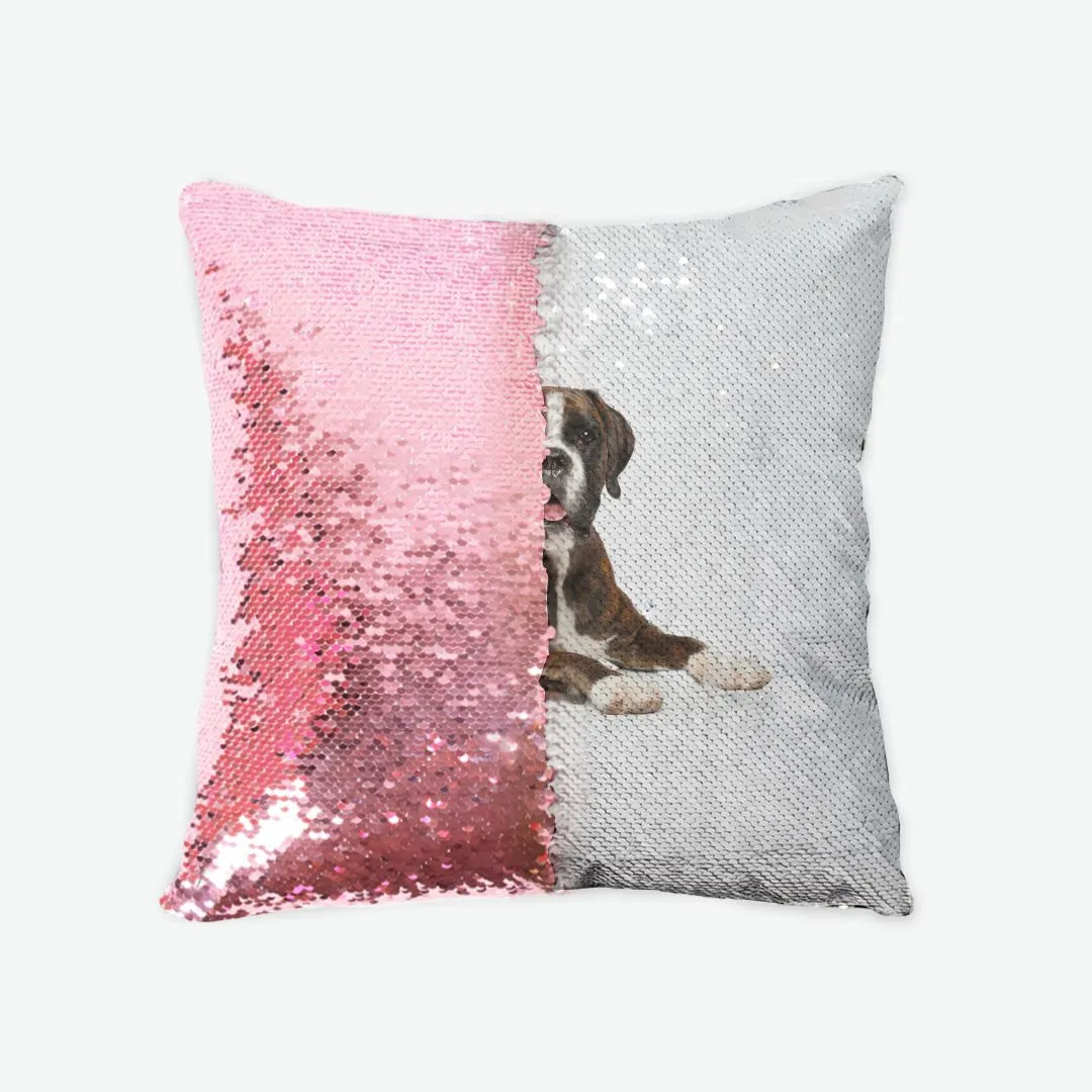 Custom Pet Portrait Sequin Reversible Pillow Case, Choice of Color, Dorm Gift, Pet Lover Gift