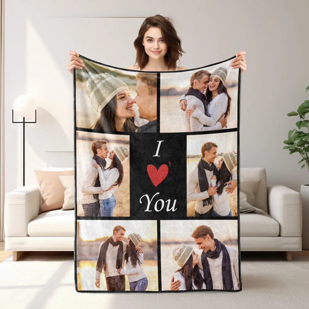 Custom Photo Blanket With Text Personalized Photo Blanket Collage Family Blanket Gift for Birthday Anniversary