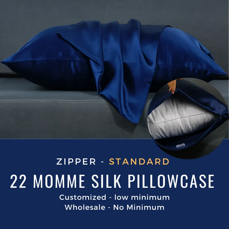 Custom Wholesale Silk Pillowcase 22 Momme Zipper Closure - Standard size