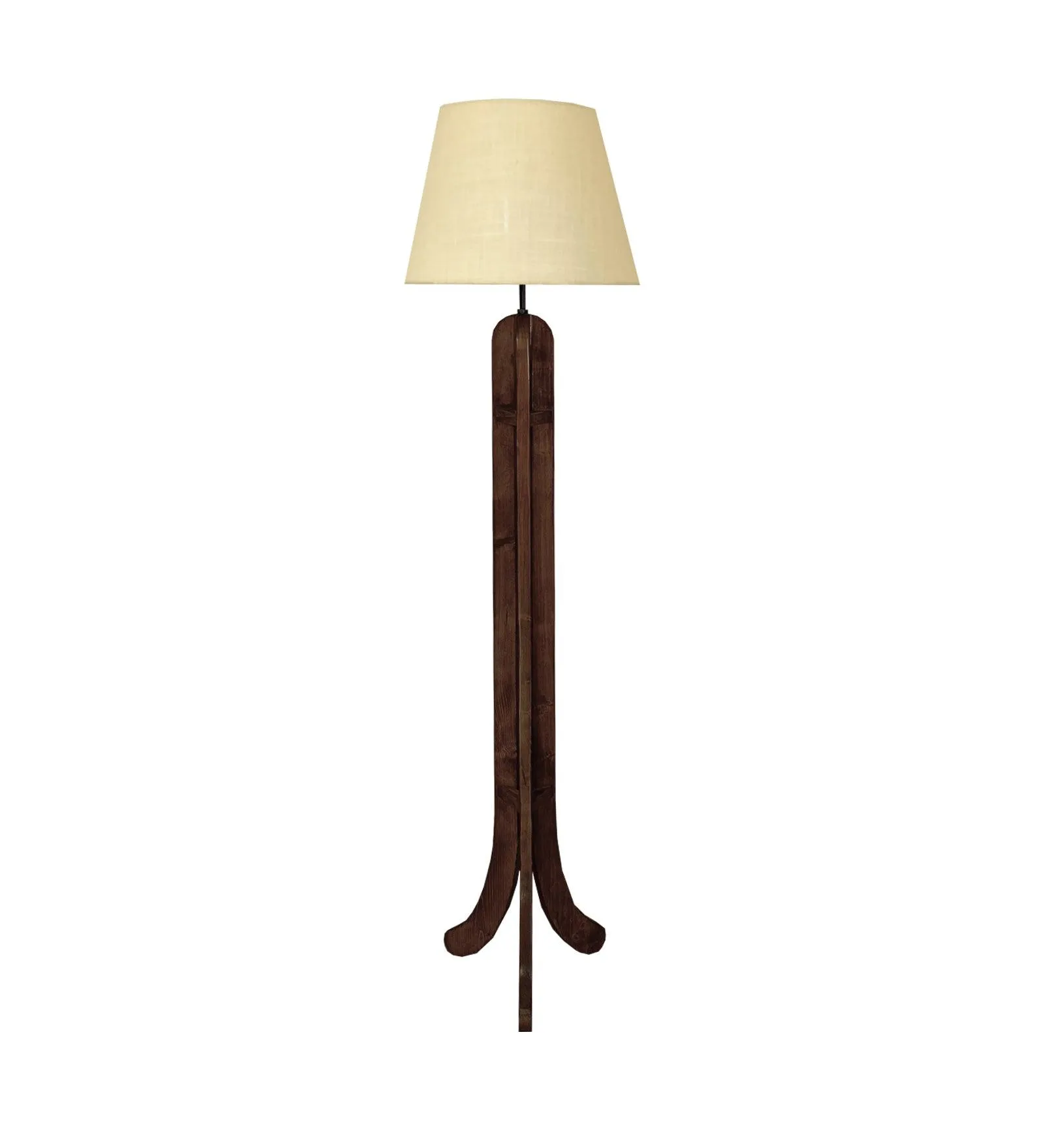 Damien Wooden Floor Lamp with Brown Base and Jute Fabric Lampshade