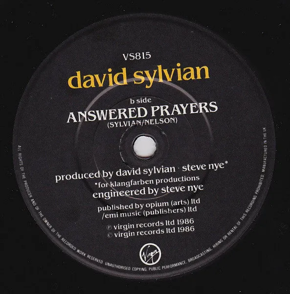 David Sylvian - A Little Girl Dreams Of Taking The Veil (7", Single) (VG )