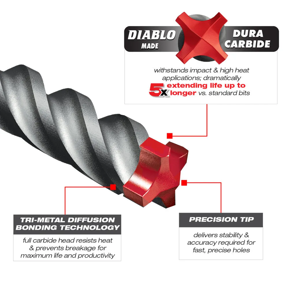 Diablo Tools DMAPL4140 3/8 in. x 4 in. x 6 in. Rebar Demon™ SDS-Plus 4-Cutter Full Carbide Head Hammer Bit