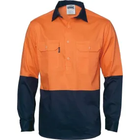 Dnc Workwear Hi-vis Two-tone Close Front Cotton Drill Long Sleeve Shirt - Gusset Sleeve - 3834