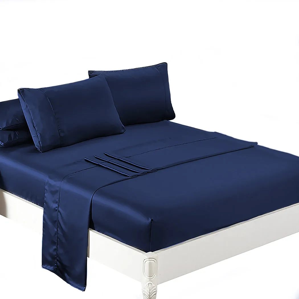 Double Dreamz Silky Satin Sheets Fitted Blue