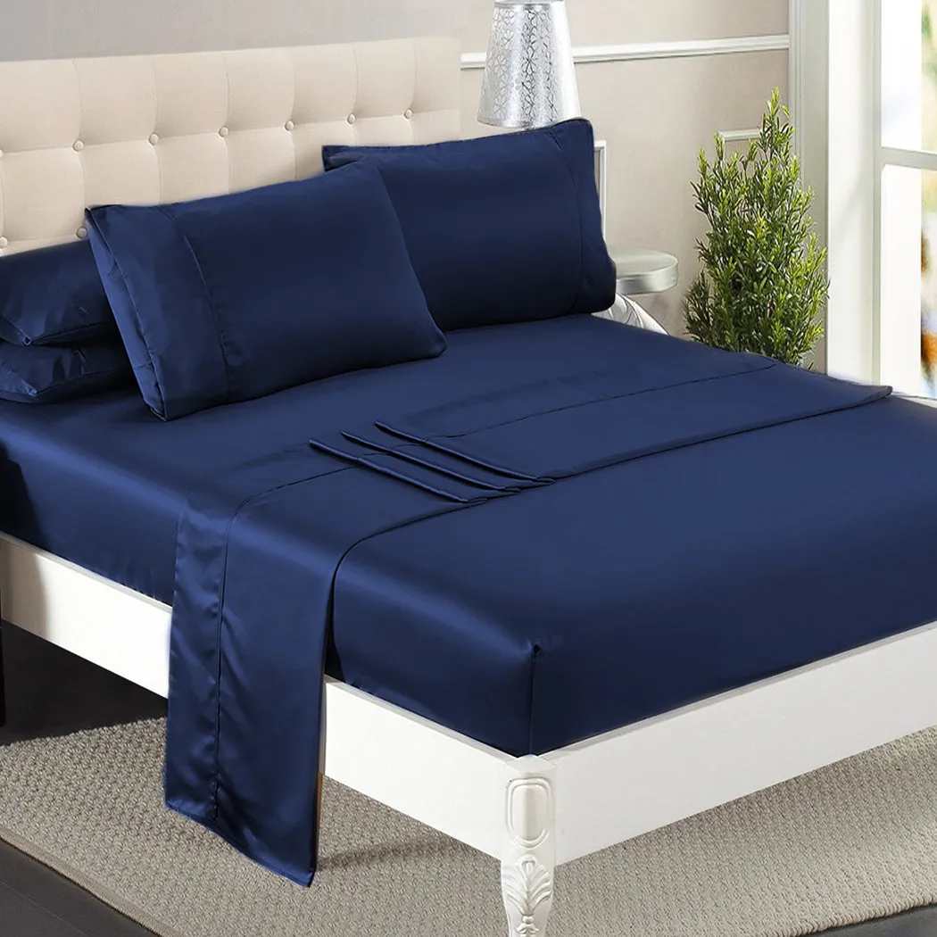 Double Dreamz Silky Satin Sheets Fitted Blue