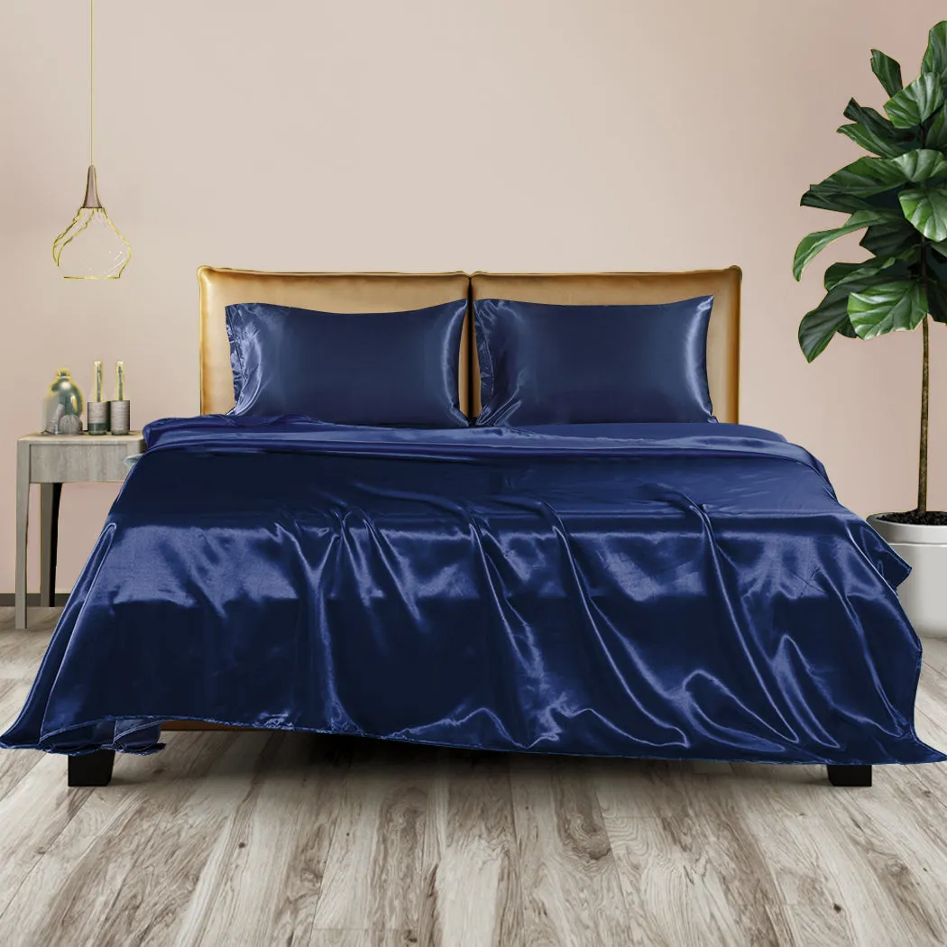 Double Dreamz Silky Satin Sheets Fitted Blue