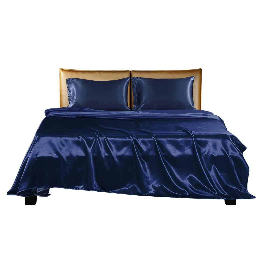 Double Dreamz Silky Satin Sheets Fitted Blue