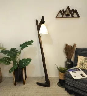 Druid Wooden Floor Lamp with Brown Base and Jute Fabric Lampshade