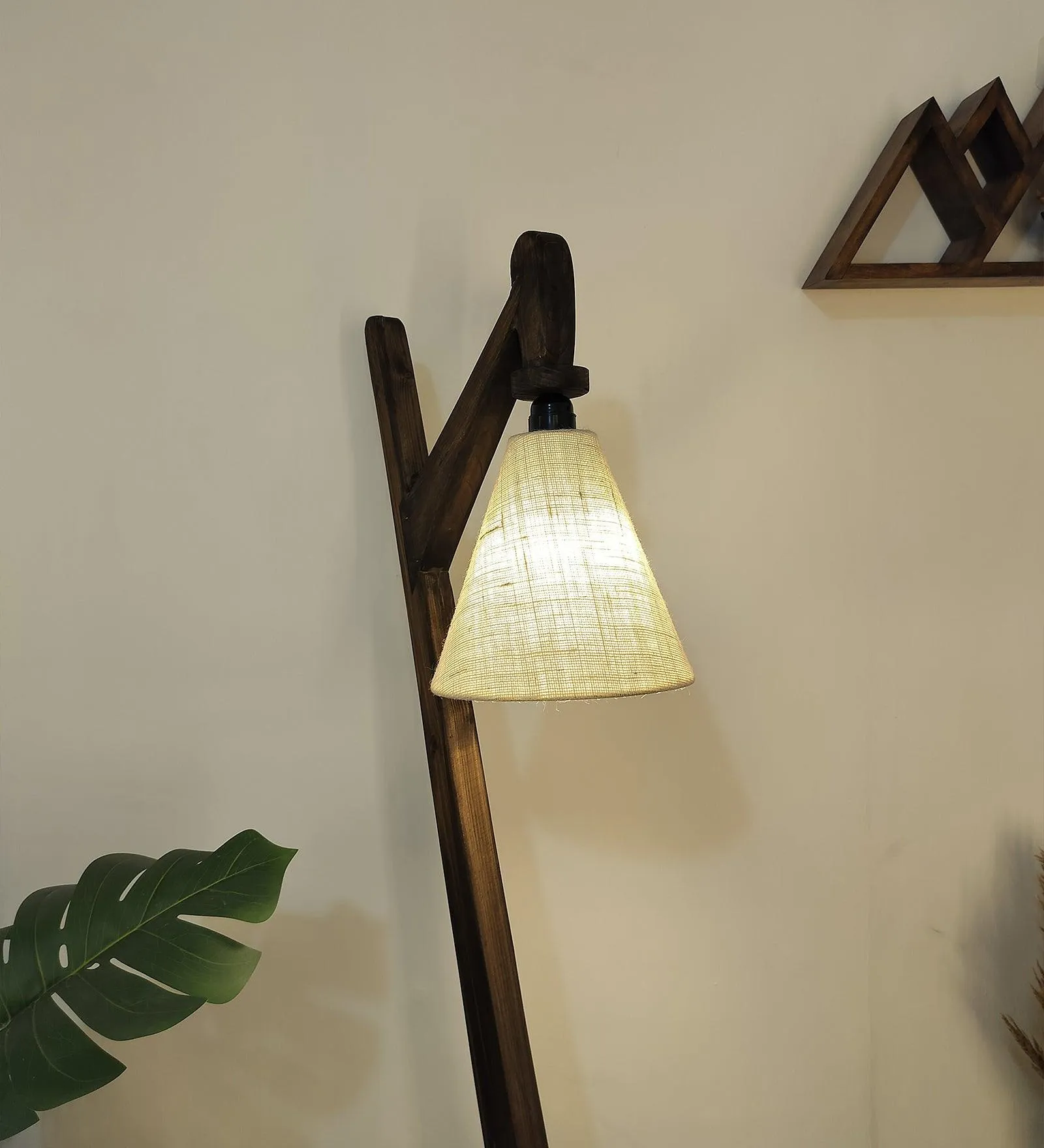 Druid Wooden Floor Lamp with Brown Base and Jute Fabric Lampshade