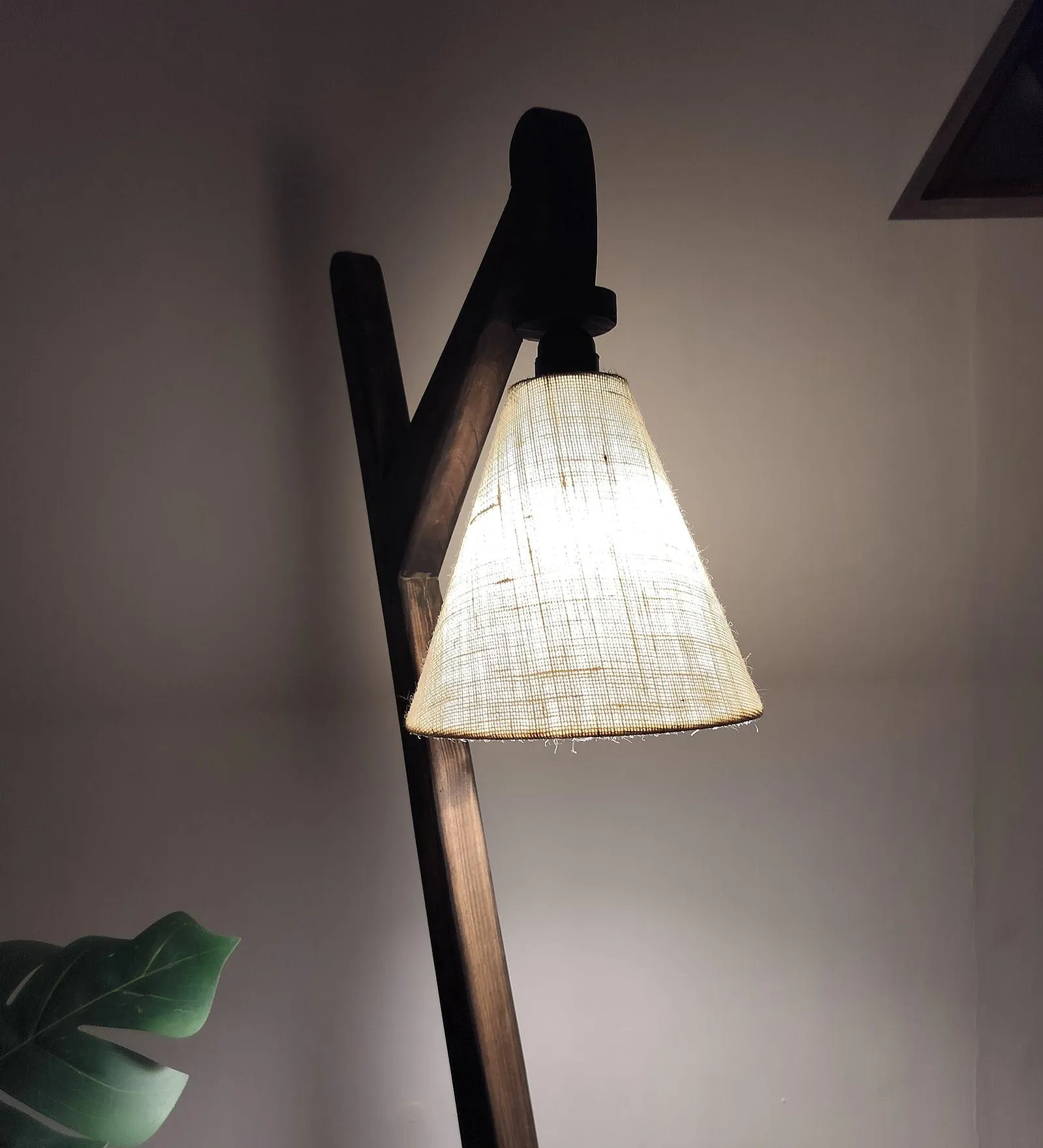 Druid Wooden Floor Lamp with Brown Base and Jute Fabric Lampshade