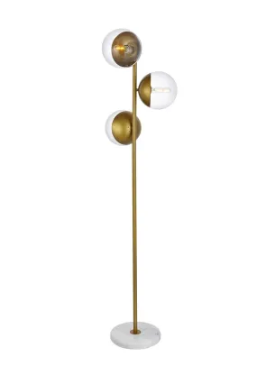 Eclipse 3-Light Floor Lamp in Brass & Clear