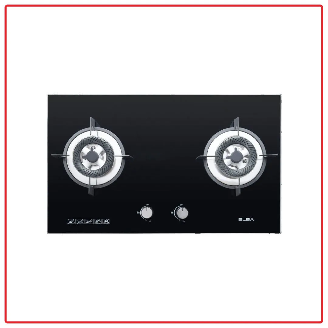 Elba EGH-K8842G(BK) 5.0kW 2 Burners Full Black Tempered Glass Stove