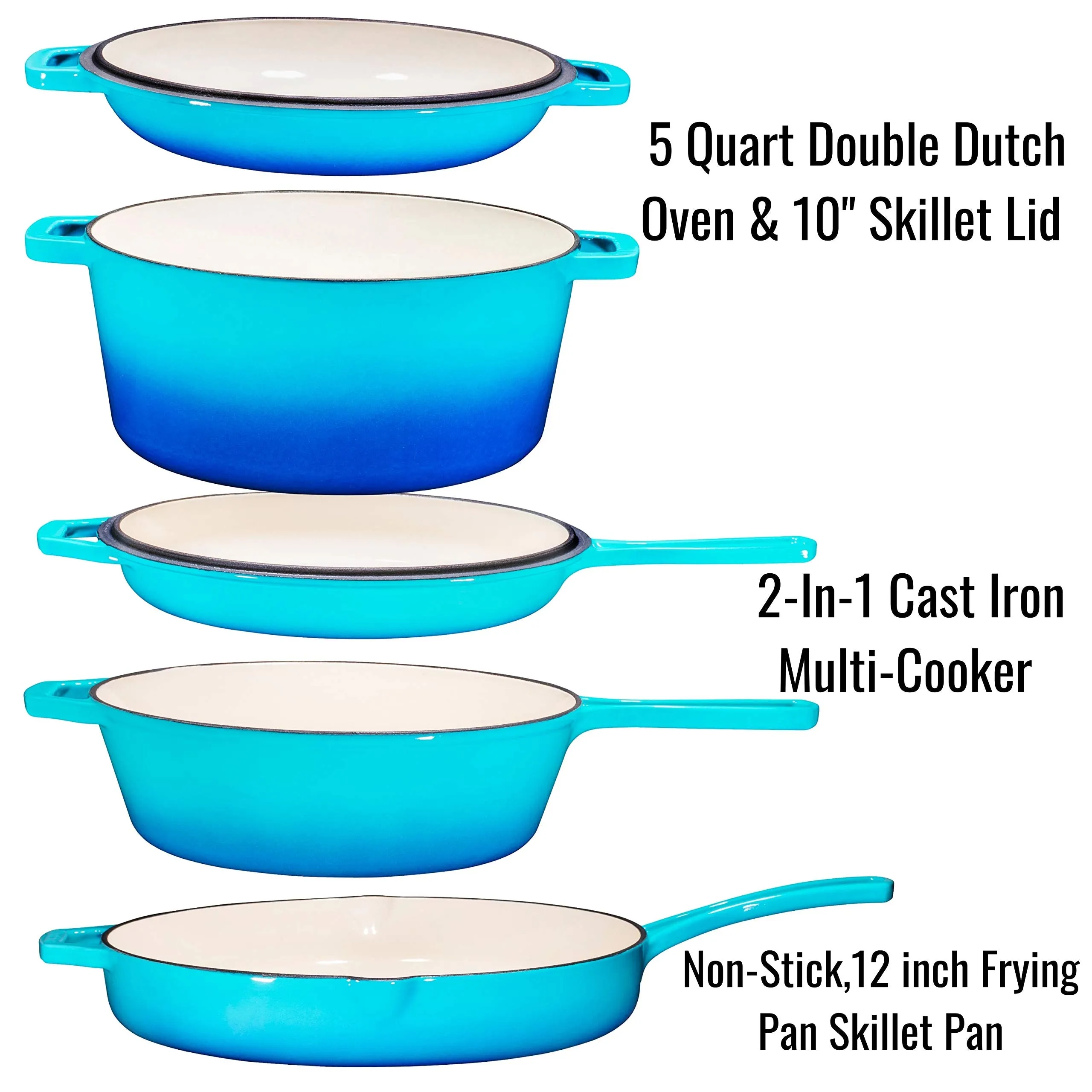 Enameled Cast Iron 5 Piece Gift Set, 2-In-1 Cast Iron Multi-Cooker   2 in 1 Enameled