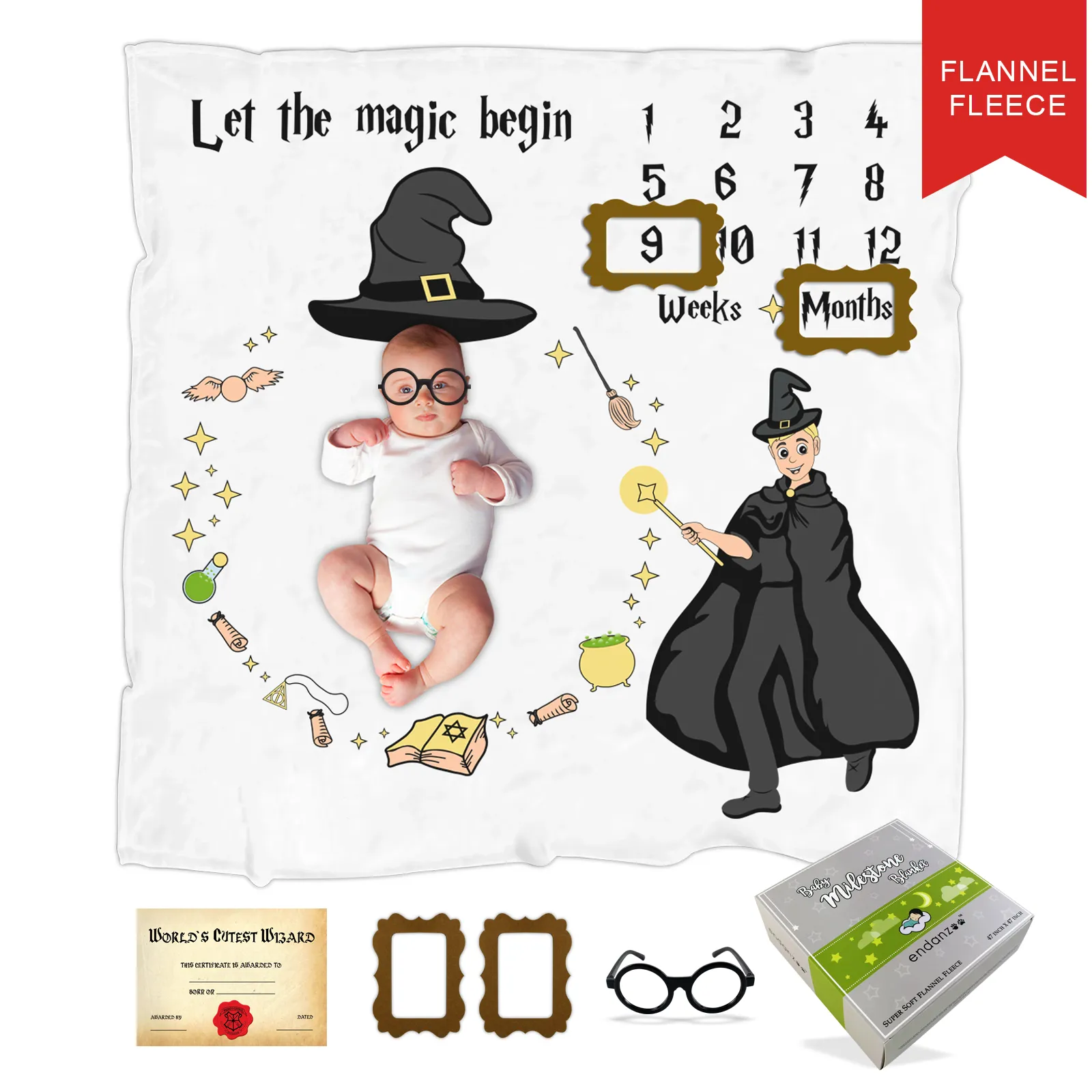 Endanzoo Baby Monthly Milestone Fleece Blanket - Magician