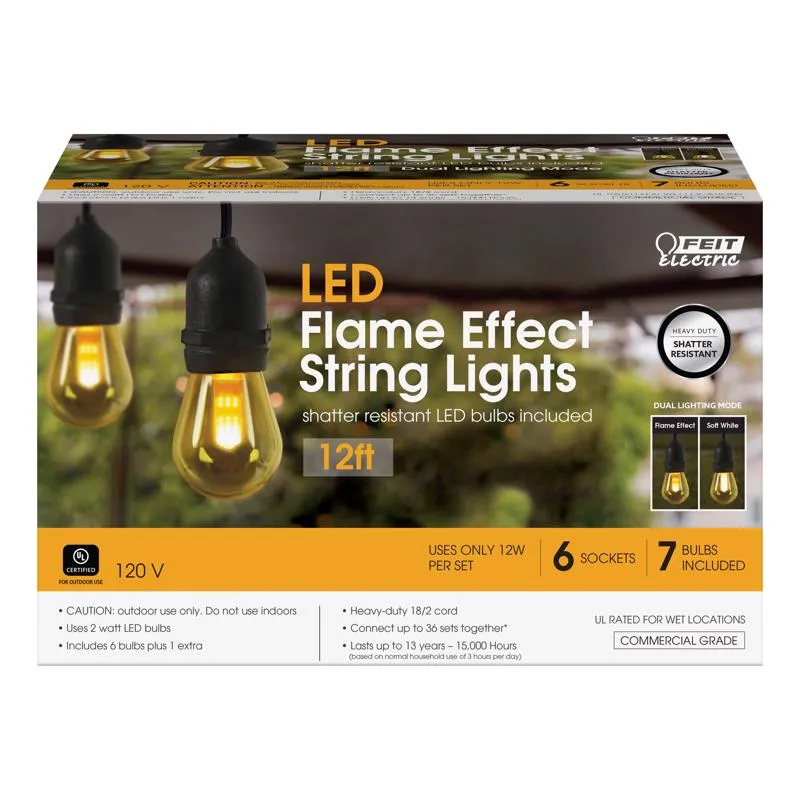 Feit String Lights LED Flame Bulb String Lights Amber 12 ft. 6 lights