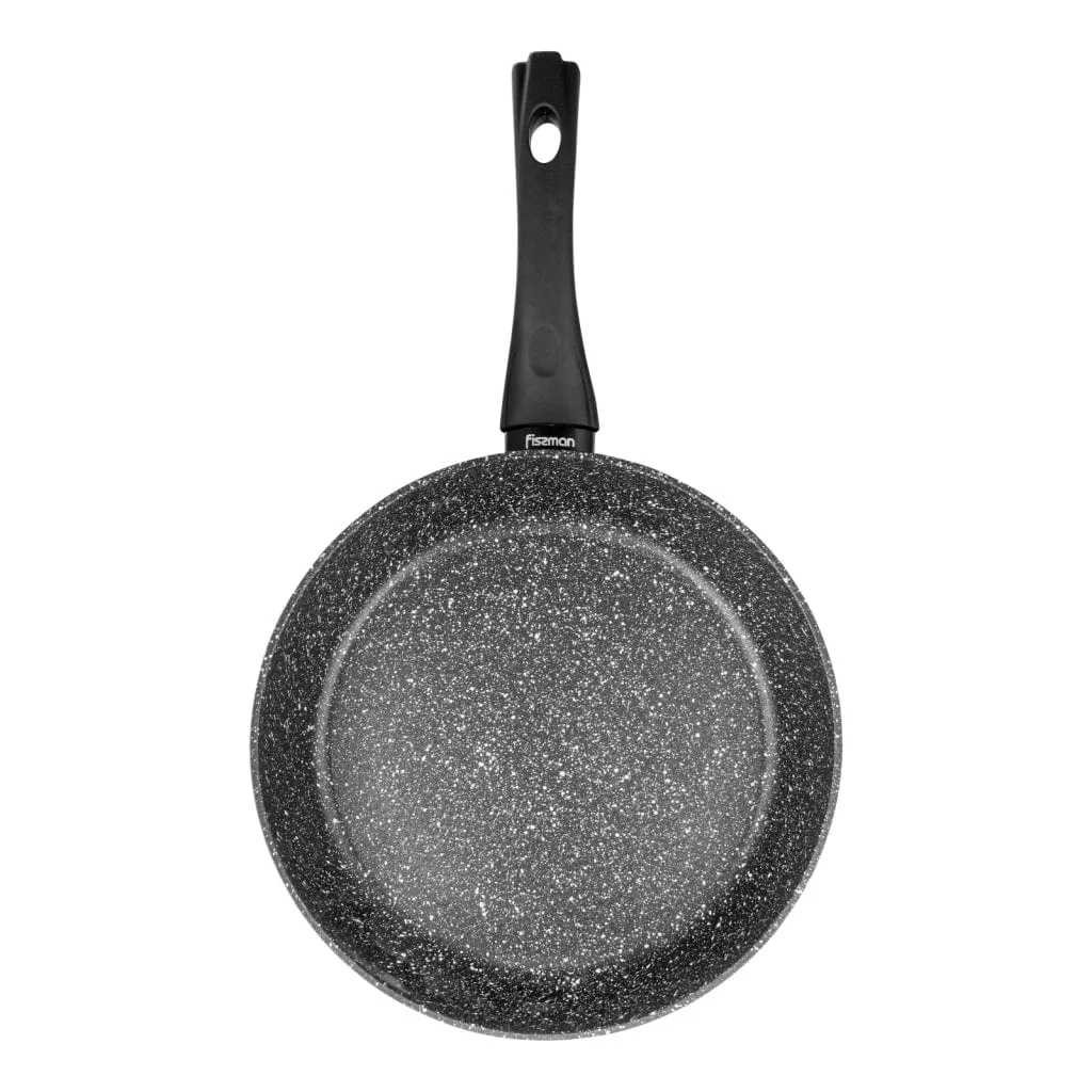 Fissman Deep Frying Pan Aluminium Fiore Series Marble Non Stick Coating With Induction Bottom Black 24x6.5cm