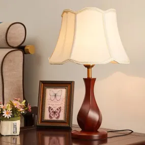 Flared Nightstand Lamp with Scalloped Trim - Countryside Style in Flaxen/Beige